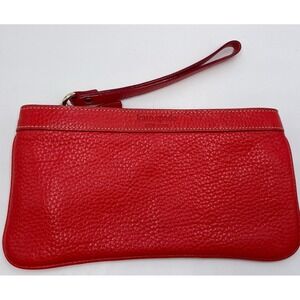 Kate Spade New Canaan Fire Opal Red Pebbled Leather Wristlet Clutch Zip Wallet